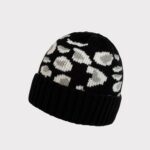 Knit Hat Leopard Print Perforated Design