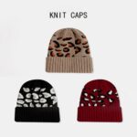Knit Hat Leopard Print Perforated Design