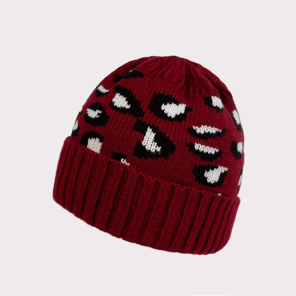 Knit Hat Leopard Print Perforated Design